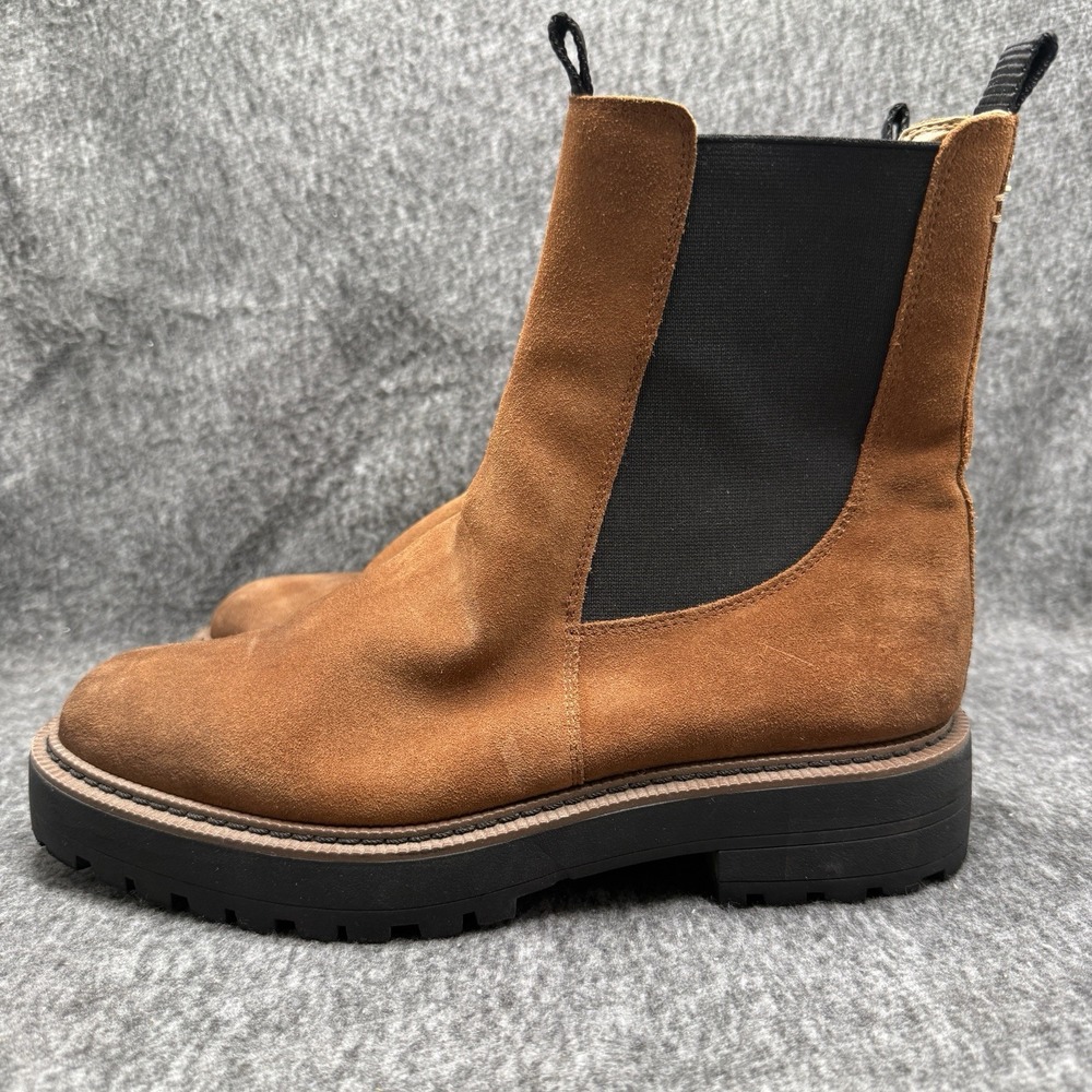 Sam Edelman Laguna Chelsea Boot Womens 9.5W Cognac Suede Lug Sole Chunky - Picture 3 of 8